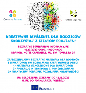 Kreatywne myślenie dla rodziców - seminarium informacyjne (zgłoszenia przyjmujemy do 15 grudnia)